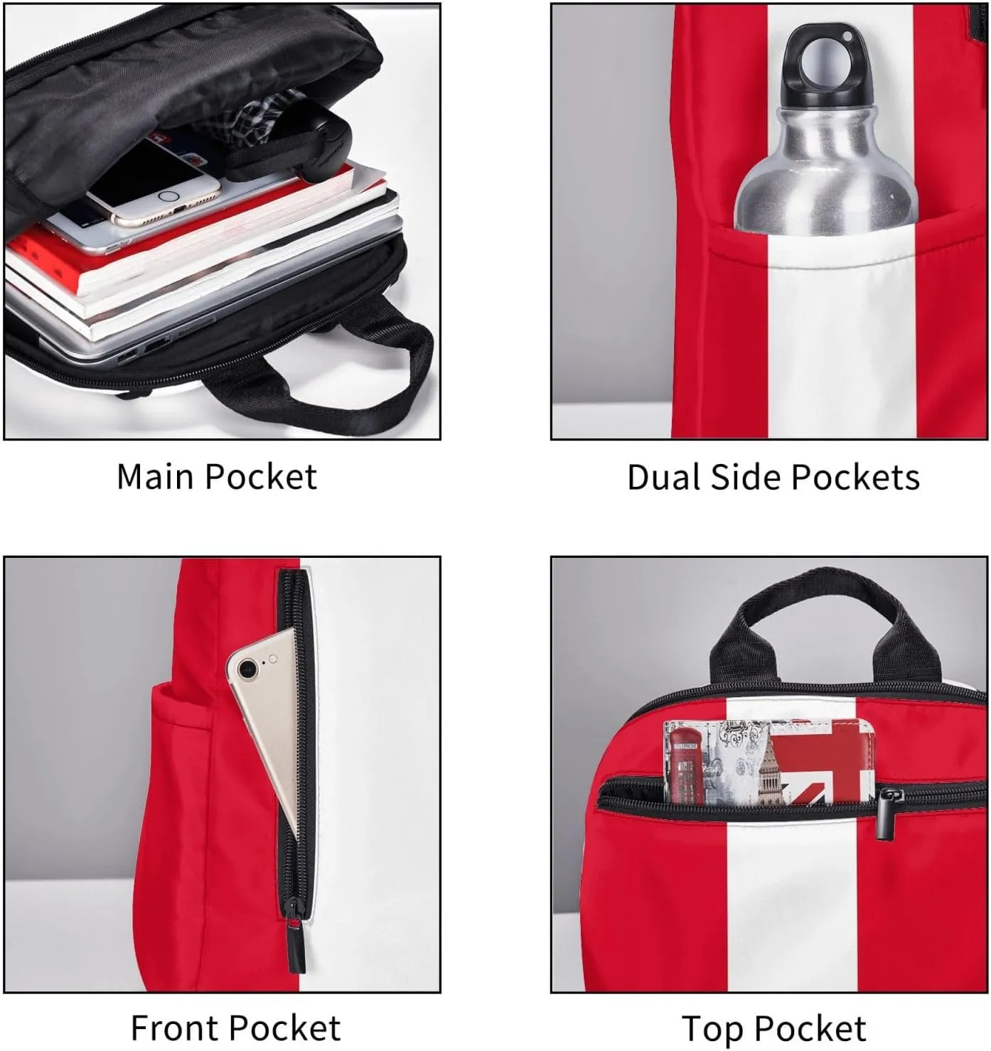 Peru Peruvian Flag Casual Laptop Backpack Travel Rucksack Sports Daypack Adjustable Strap Bags with Multi-Pockets for Working Running Camping