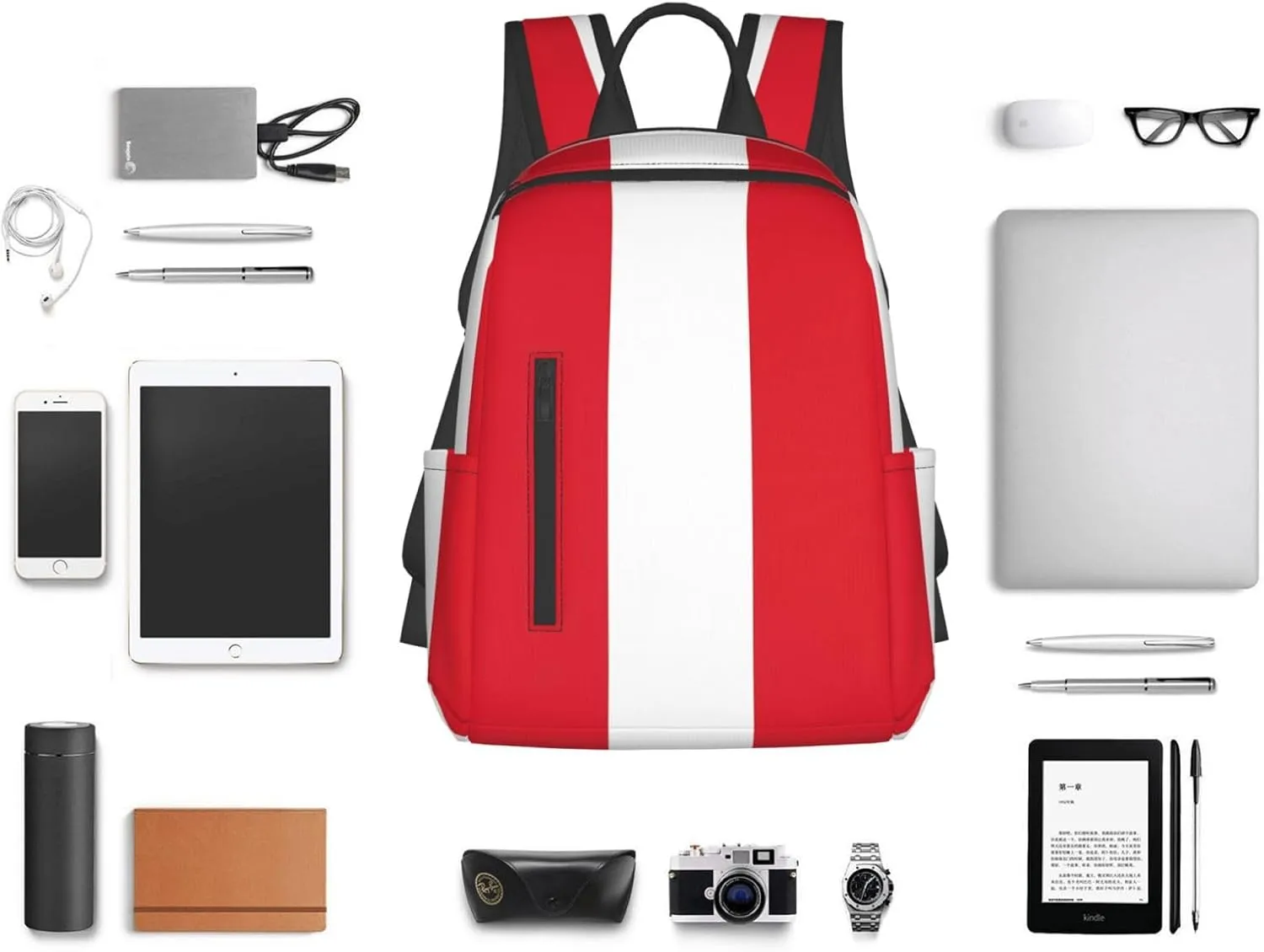 Peru Peruvian Flag Casual Laptop Backpack Travel Rucksack Sports Daypack Adjustable Strap Bags with Multi-Pockets for Working Running Camping