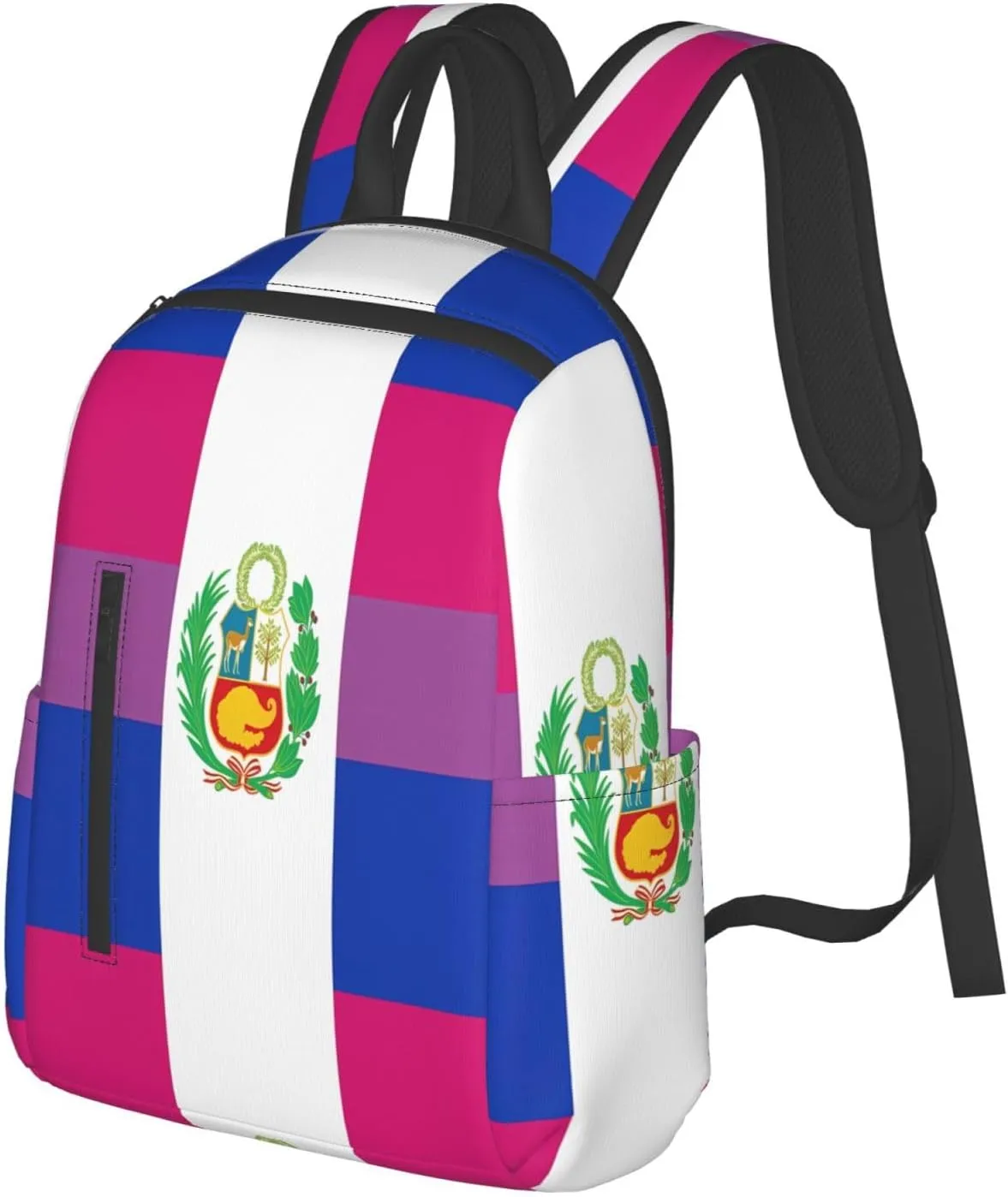 Peru Peruvian LGBT Rainbow Pride Flag Casual Laptop Backpack Travel Rucksack Sports Daypack Adjustable Strap Bags with Multi-Pockets for Working Running Camping