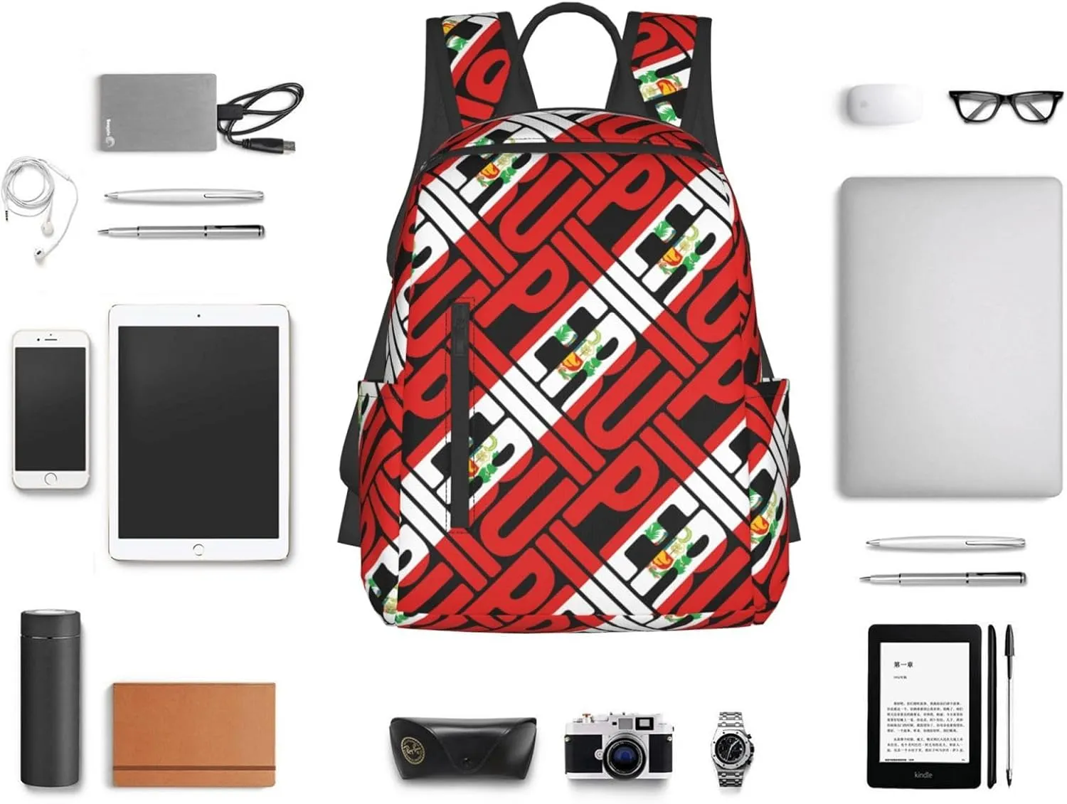 Peruvian Peru Flag Casual Laptop Backpack Travel Rucksack Sports Daypack Adjustable Strap Bags with Multi-Pockets for Working Running Camping