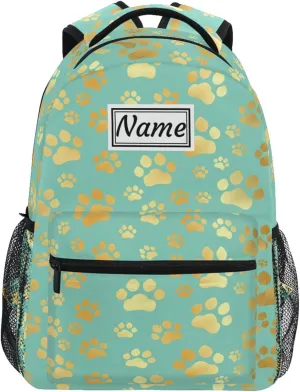 Pfrewn Custom Backpacks Personalized Paw Print Dog Cat Teal Bookbag with Name Boys Girls School Backpack 16"