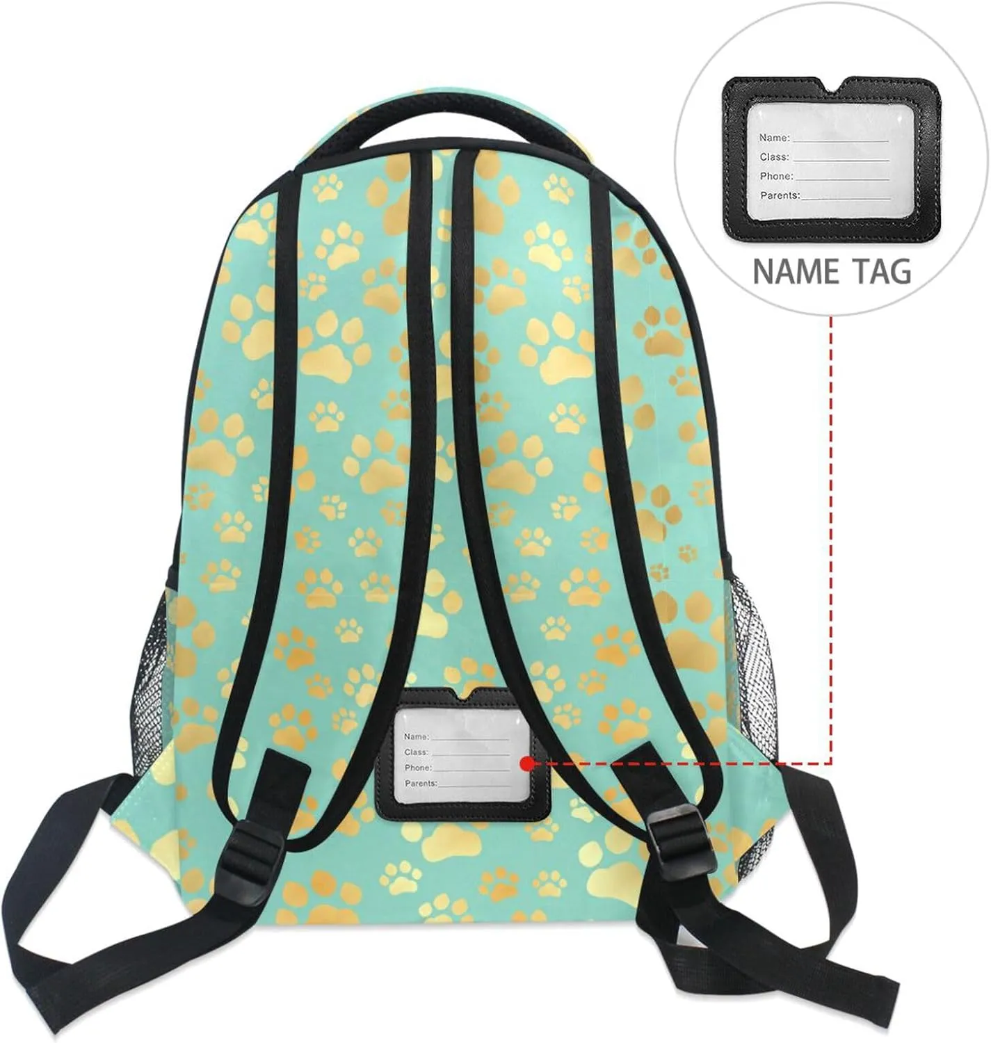Pfrewn Custom Backpacks Personalized Paw Print Dog Cat Teal Bookbag with Name Boys Girls School Backpack 16"