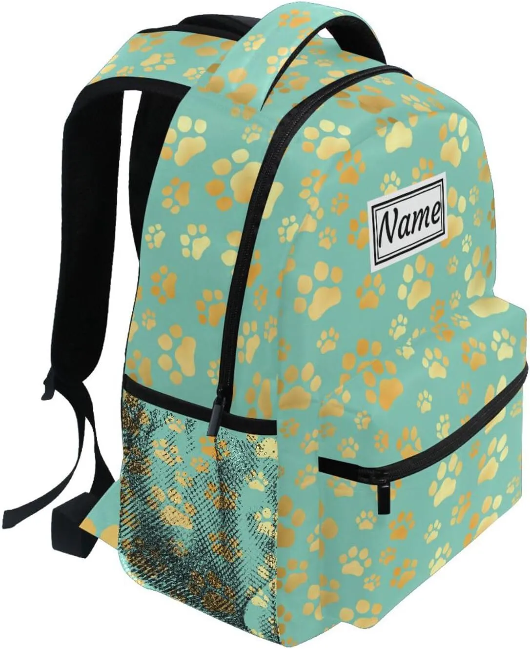 Pfrewn Custom Backpacks Personalized Paw Print Dog Cat Teal Bookbag with Name Boys Girls School Backpack 16"