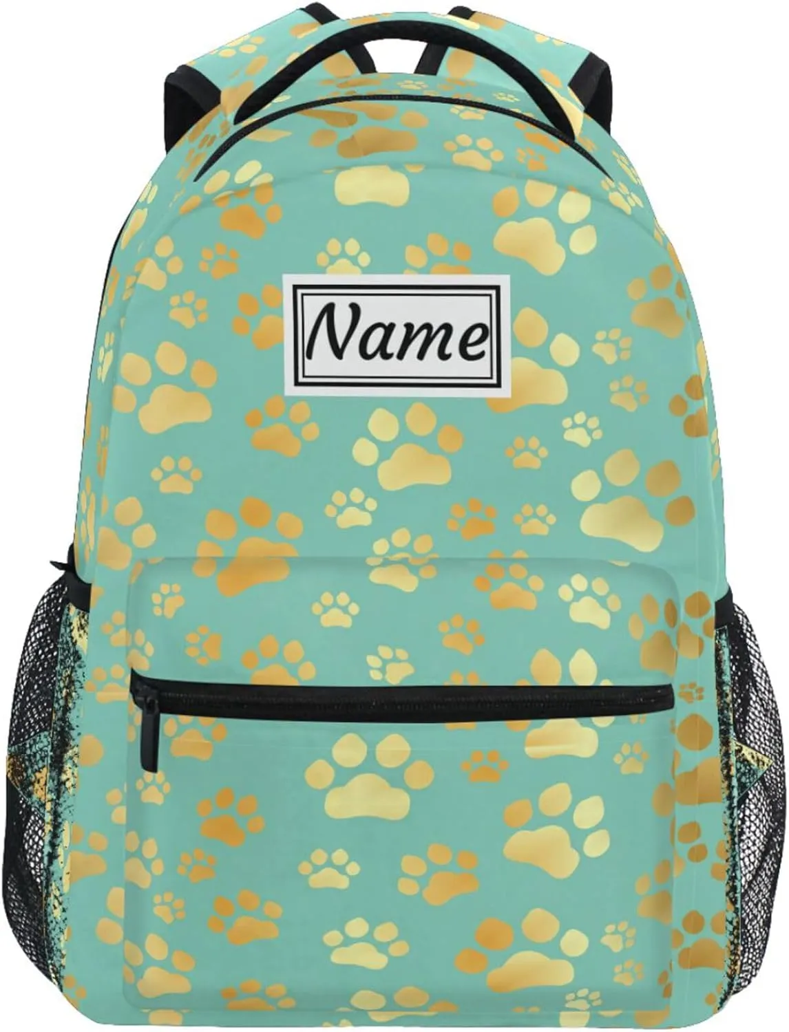 Pfrewn Custom Backpacks Personalized Paw Print Dog Cat Teal Bookbag with Name Boys Girls School Backpack 16"