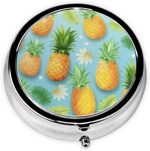 Pineapple Pill Box Round Pill Case for Pocket Purse 3 Compartment Medicine Pill Organizer Cute Portable Travel Pillbox Vitamin Cod Liver Oil Storage Box Unique Gift Organizer