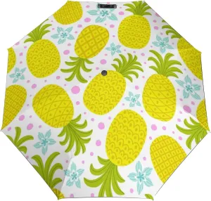 Pineapples Flowers Tropical Compact Travel Umbrella, Windproof Waterproof Stick Umbrella Protection Umbrellas for Backpack, Purse, Portable,