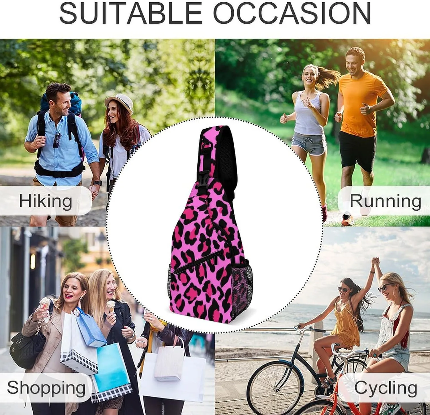 Pink Leopard Pattern Sling Backpack Mens Womans Crossbody Backpack Chest Bag Gym Daypack Travel Bag Casual Daypacks Outdoor Backpacks