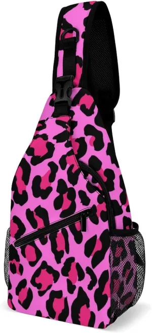 Pink Leopard Pattern Sling Backpack Mens Womans Crossbody Backpack Chest Bag Gym Daypack Travel Bag Casual Daypacks Outdoor Backpacks