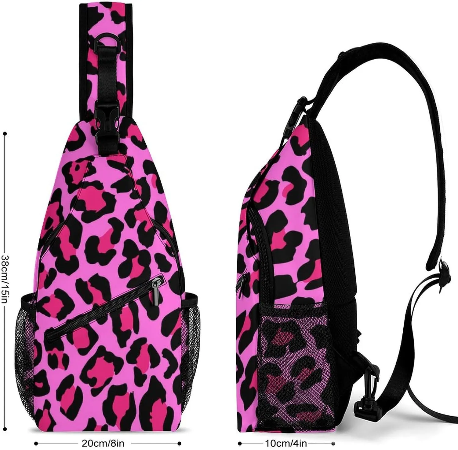 Pink Leopard Pattern Sling Backpack Mens Womans Crossbody Backpack Chest Bag Gym Daypack Travel Bag Casual Daypacks Outdoor Backpacks