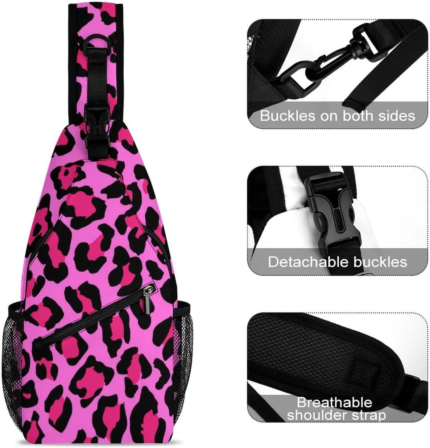 Pink Leopard Pattern Sling Backpack Mens Womans Crossbody Backpack Chest Bag Gym Daypack Travel Bag Casual Daypacks Outdoor Backpacks