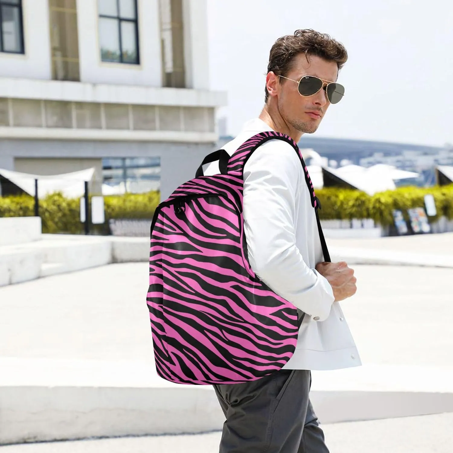 Pink Zebra Print Laptop Backpack Travel Hiking Camping Work Computer Back Packs Book Bags for Women Men