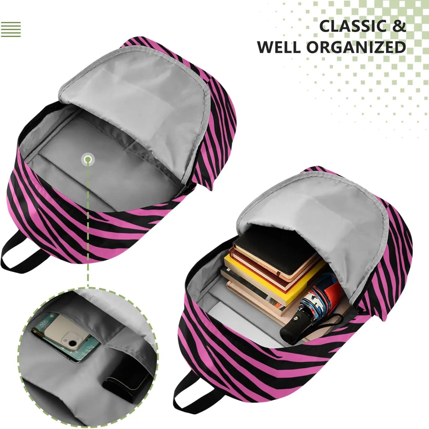 Pink Zebra Print Laptop Backpack Travel Hiking Camping Work Computer Back Packs Book Bags for Women Men