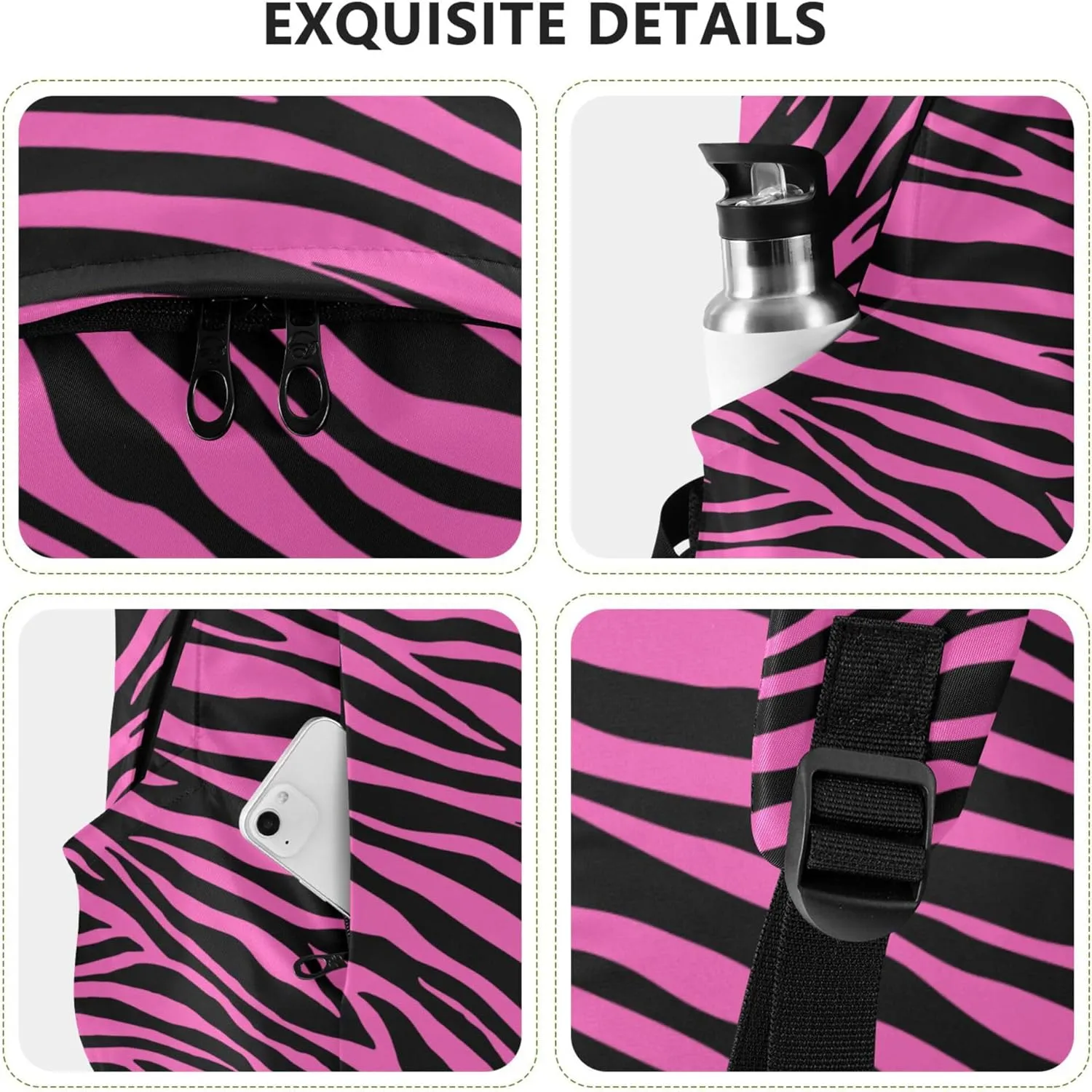Pink Zebra Print Laptop Backpack Travel Hiking Camping Work Computer Back Packs Book Bags for Women Men