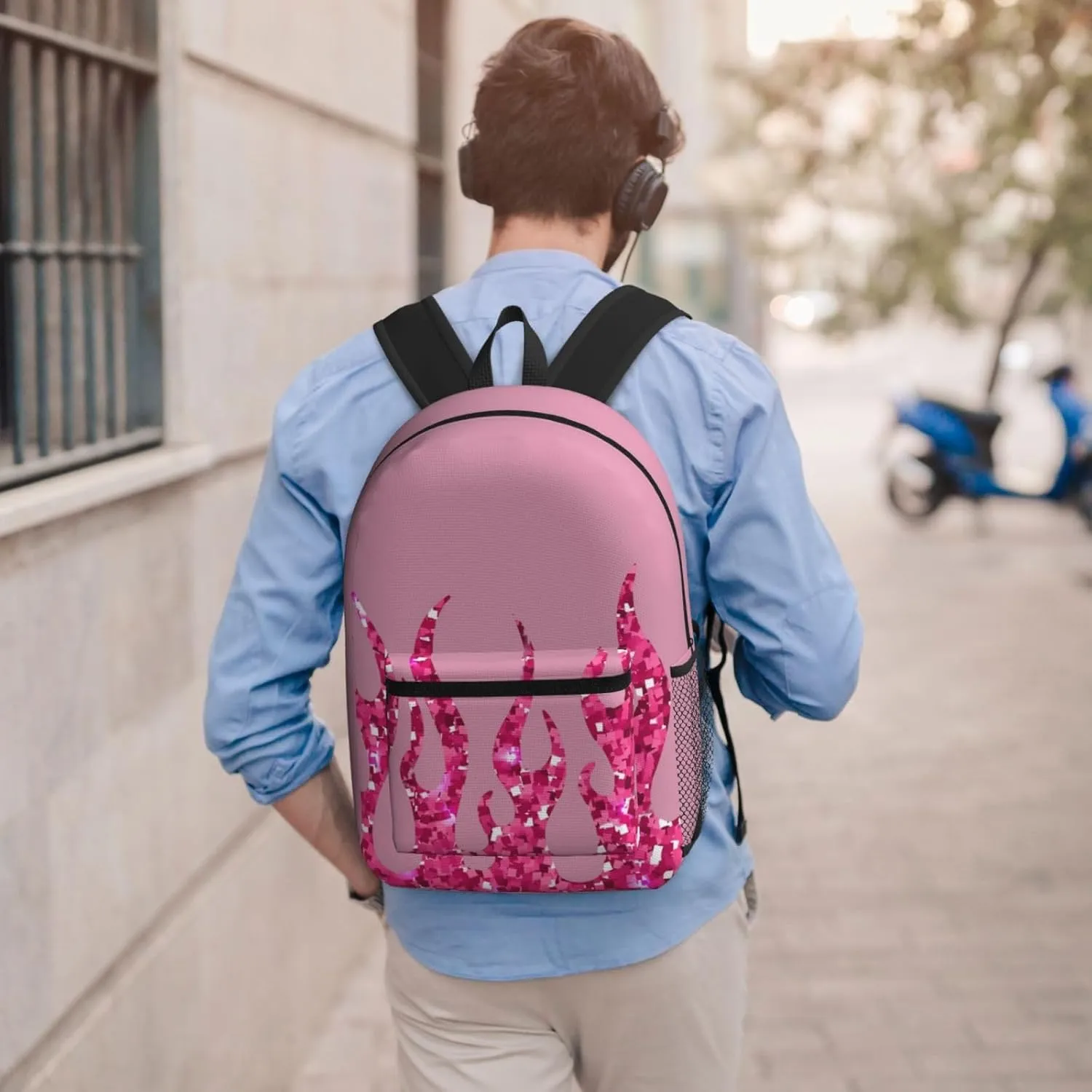 Pinks Glitter Flames 17 Inch Backpacks Multipurpose Laptop Backpack Double Shoulder Bag for Men Women Gifts