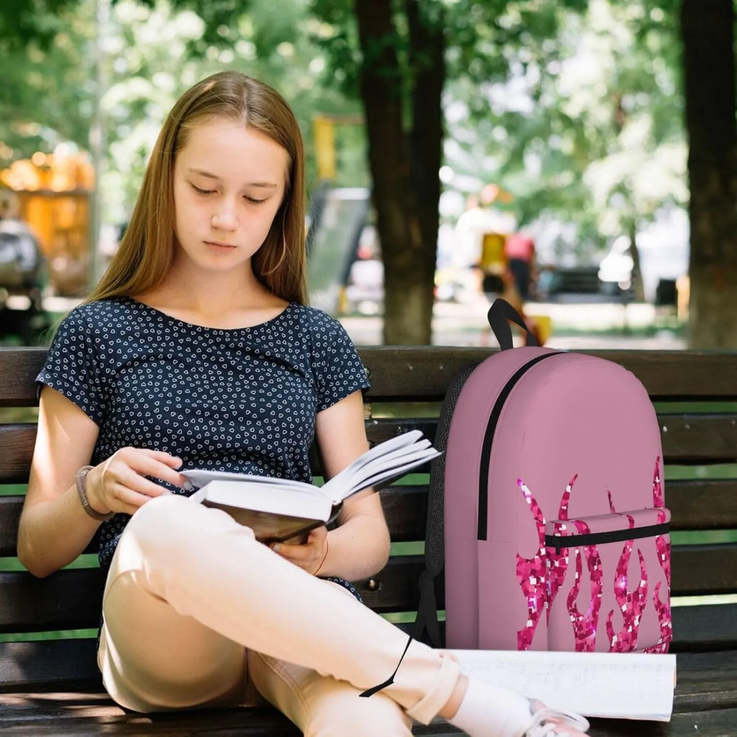 Pinks Glitter Flames 17 Inch Backpacks Multipurpose Laptop Backpack Double Shoulder Bag for Men Women Gifts