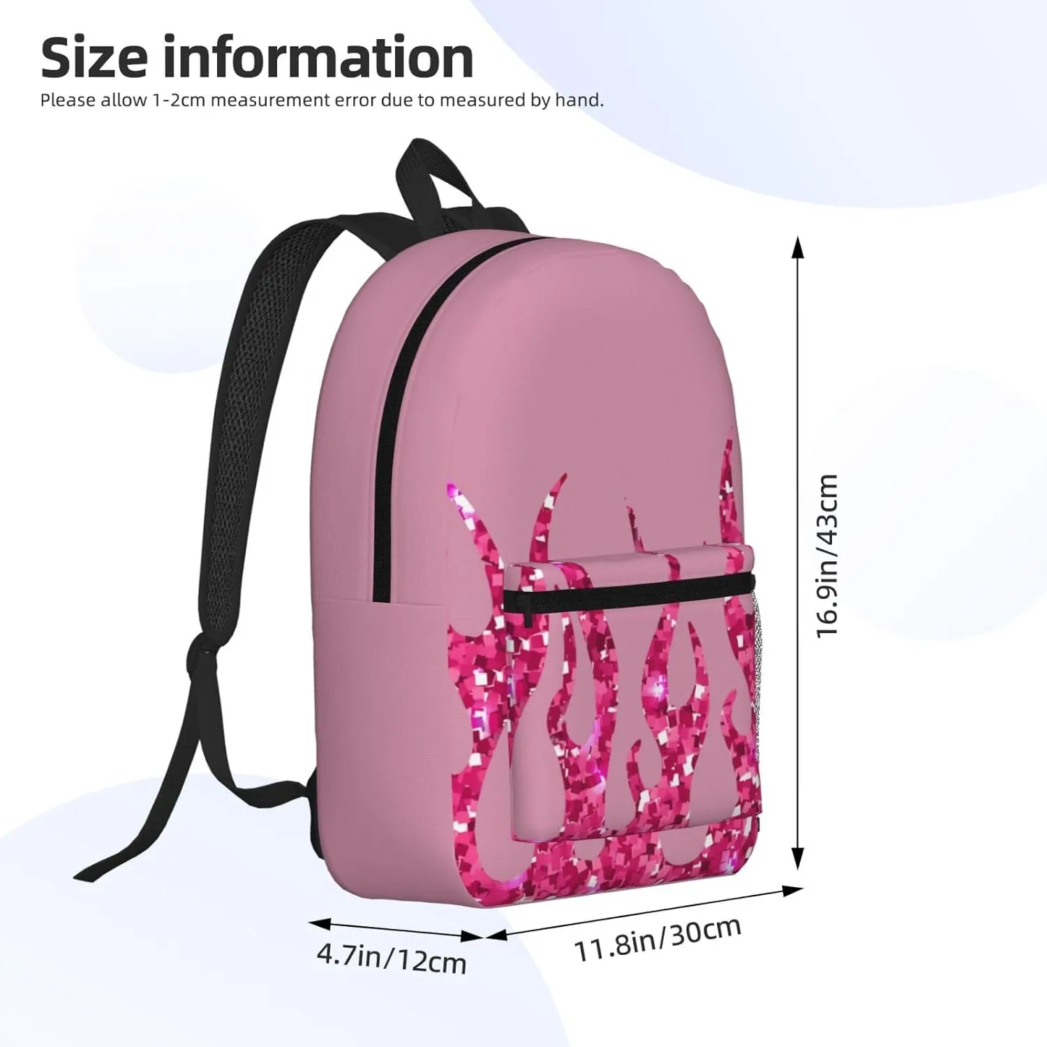 Pinks Glitter Flames 17 Inch Backpacks Multipurpose Laptop Backpack Double Shoulder Bag for Men Women Gifts