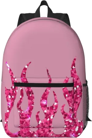 Pinks Glitter Flames 17 Inch Backpacks Multipurpose Laptop Backpack Double Shoulder Bag for Men Women Gifts