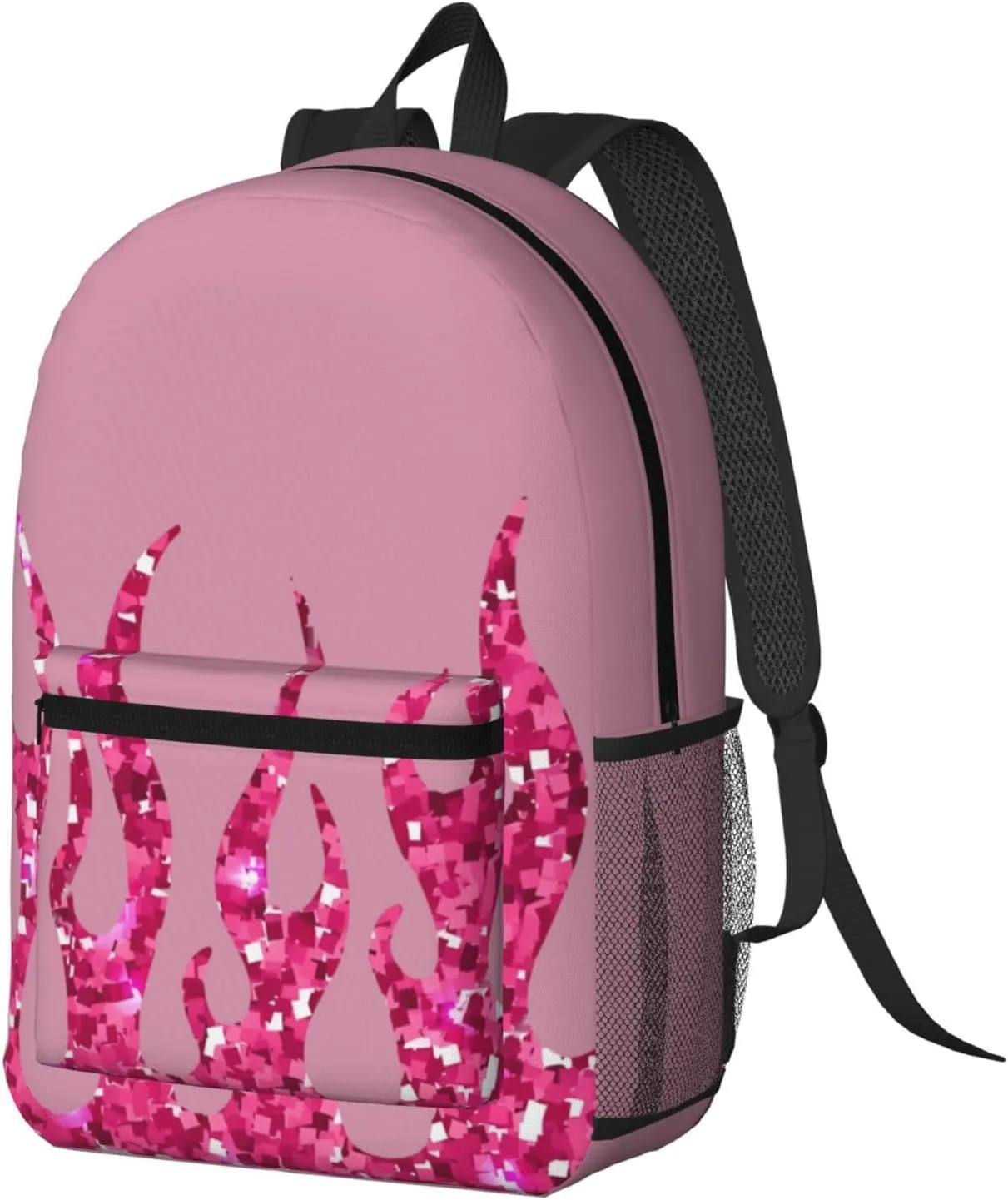 Pinks Glitter Flames 17 Inch Backpacks Multipurpose Laptop Backpack Double Shoulder Bag for Men Women Gifts