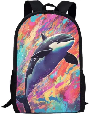 PinUp Angel Colorful Sky Orca School Bag For Kids Backpack Cool Magical Animal Bag For Children Boys and Girls Bookbag