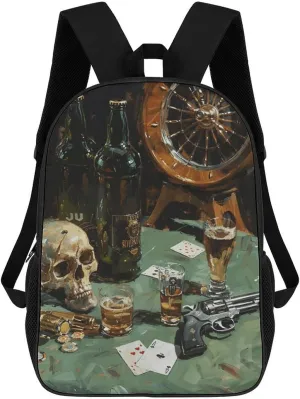 Pistol And Cards Lightweight Backpack Casual Carry On Laptop Backpack,Hiking Bag for Camping Sports Work