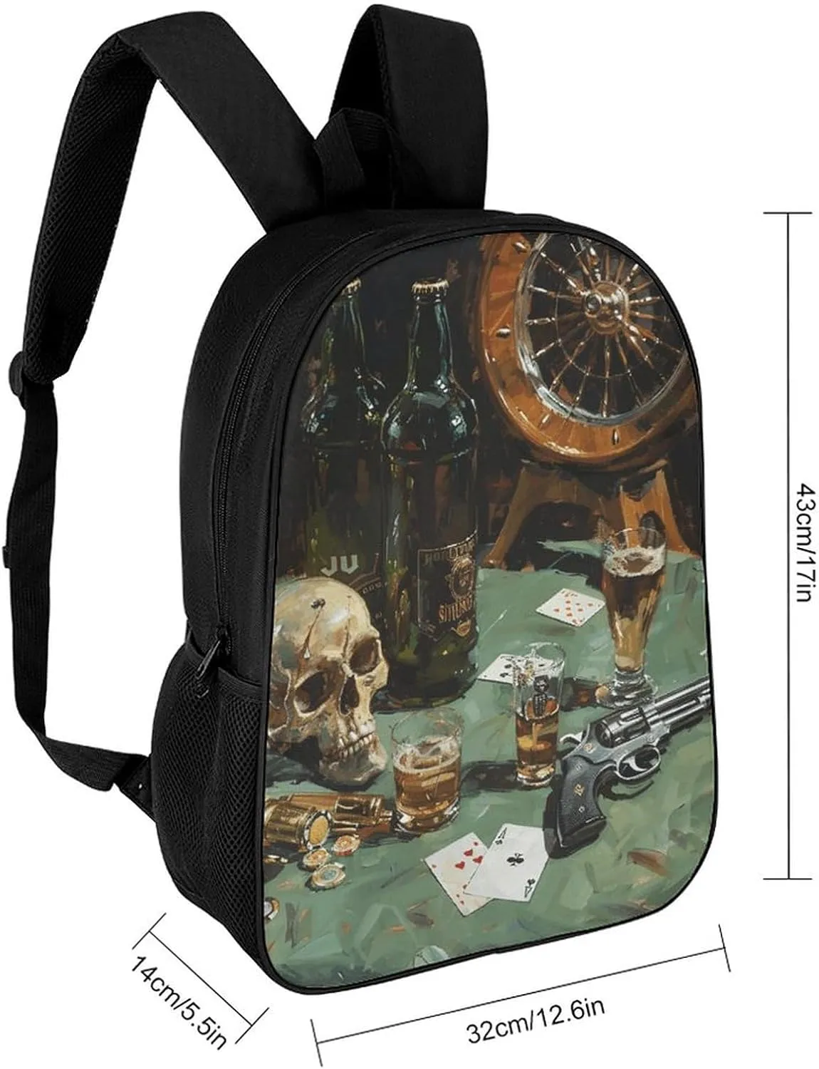 Pistol And Cards Lightweight Backpack Casual Carry On Laptop Backpack,Hiking Bag for Camping Sports Work