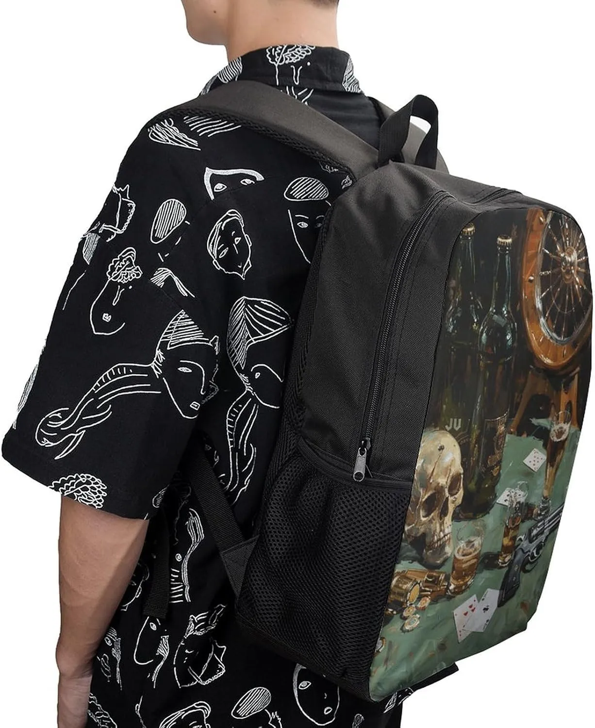 Pistol And Cards Lightweight Backpack Casual Carry On Laptop Backpack,Hiking Bag for Camping Sports Work