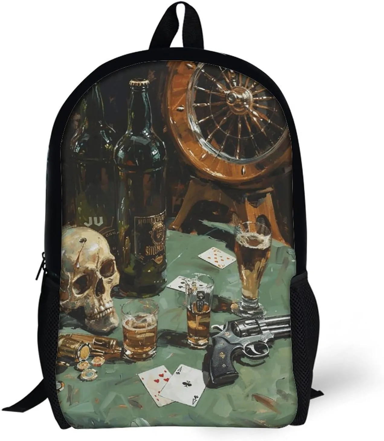 Pistol And Cards Lightweight Backpack Casual Carry On Laptop Backpack,Hiking Bag for Camping Sports Work