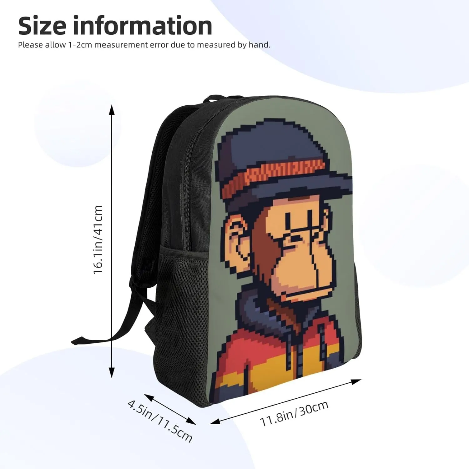 Pixel Monkey Backpack Waterproof Anti Theft Durable Light Laptop Bag Backpacks For Women Men Travel Gym Backpack