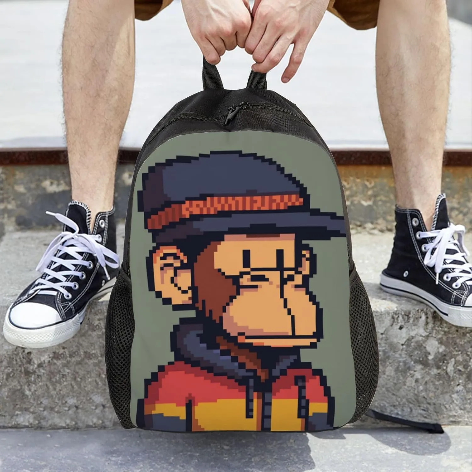Pixel Monkey Backpack Waterproof Anti Theft Durable Light Laptop Bag Backpacks For Women Men Travel Gym Backpack