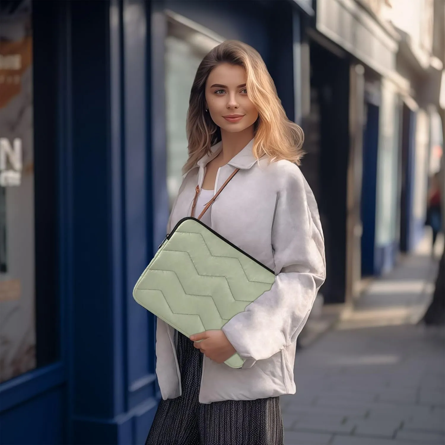 Plain Celadon Green Solid Color Laptop Case for Women, Shockproof Protective Laptop Cover, 15.6 Inch Laptop Briefcase for Women
