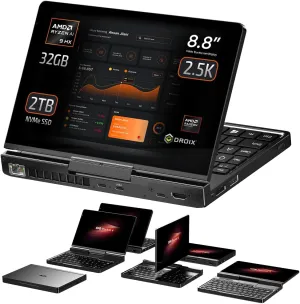 Pocket 4: Mini Laptop with AMD Ryzen AI 9 HX 365 CPU, Radeon 890M GPU, 32GB LPDDR5X RAM, 2TB PCIe Gen4 SSD, 8.8 Inch 2.5K 144Hz Display, Wi-Fi 6E, Bluetooth 5.3, Modular AI Handheld PC