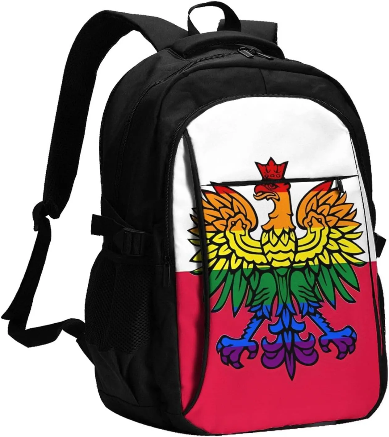 Polish Flag Poland Polska Eagle Casual Travel Backpacks Hiking Camping Backpack Large Outdoor Sport Daypack Laptop Rucksack Climbing Working Bags with USB Port