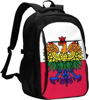 Polish Flag Poland Polska Eagle Casual Travel Backpacks Hiking Camping Backpack Large Outdoor Sport Daypack Laptop Rucksack Climbing Working Bags with USB Port