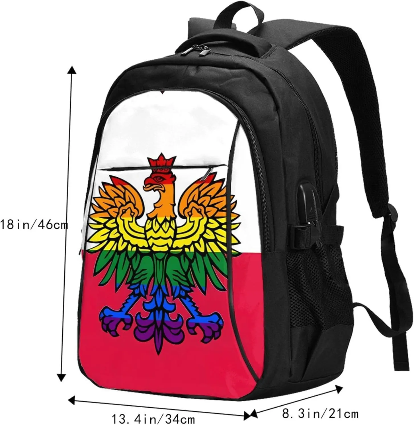 Polish Flag Poland Polska Eagle Casual Travel Backpacks Hiking Camping Backpack Large Outdoor Sport Daypack Laptop Rucksack Climbing Working Bags with USB Port