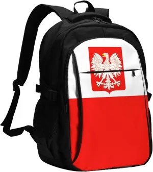 Polish Flag Poland Polska Eagle Casual Travel Backpacks Hiking Camping Backpack Large Outdoor Sport Daypack Laptop Rucksack Climbing Working Bags with USB Port