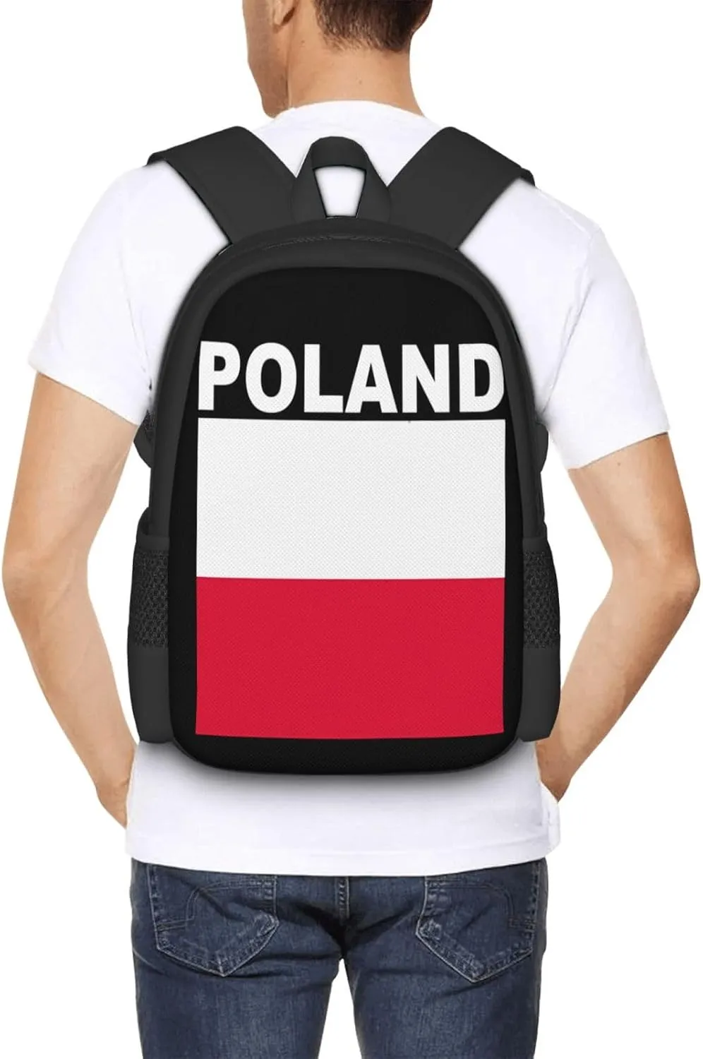 Polish Flag Poland Polska Flags Casual Backpacks Large Capacity Backpack Laptop Rucksack Sport Daypack Commuter Bags with Adjustable Strap for Traveling Camping