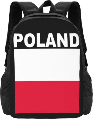 Polish Flag Poland Polska Flags Casual Backpacks Large Capacity Backpack Laptop Rucksack Sport Daypack Commuter Bags with Adjustable Strap for Traveling Camping