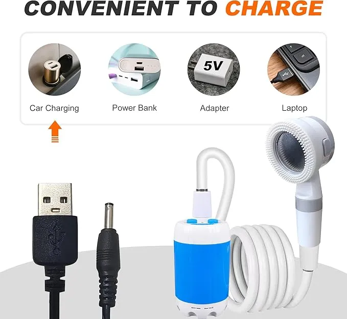 Portable Camping Shower Outdoor Camp Shower Pump,Upgrade Rechargeable Electric Shower Pump with Intelligent Digital Display Multiple Spray Modes for Camping, Hiking, Traveling,RV