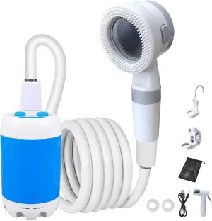 Portable Camping Shower Outdoor Camp Shower Pump,Upgrade Rechargeable Electric Shower Pump with Intelligent Digital Display Multiple Spray Modes for Camping, Hiking, Traveling,RV