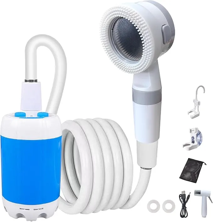 Portable Camping Shower Outdoor Camp Shower Pump,Upgrade Rechargeable Electric Shower Pump with Intelligent Digital Display Multiple Spray Modes for Camping, Hiking, Traveling,RV