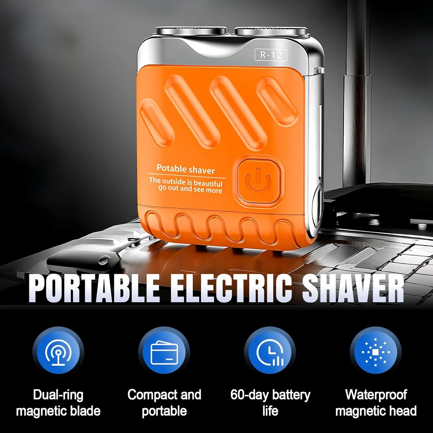 Portable Rotary Dual Ring Electric Shaver, Mini and Portable Suitcase Design, Washable Double Head Razor, USB Rechargeable Waterproof Electric, Mini Small Steel for Home Travel, Easy Cleaning (Orange)
