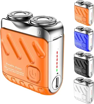 Portable Rotary Dual Ring Electric Shaver, Mini and Portable Suitcase Design, Washable Double Head Razor, USB Rechargeable Waterproof Electric, Mini Small Steel for Home Travel, Easy Cleaning (Orange)