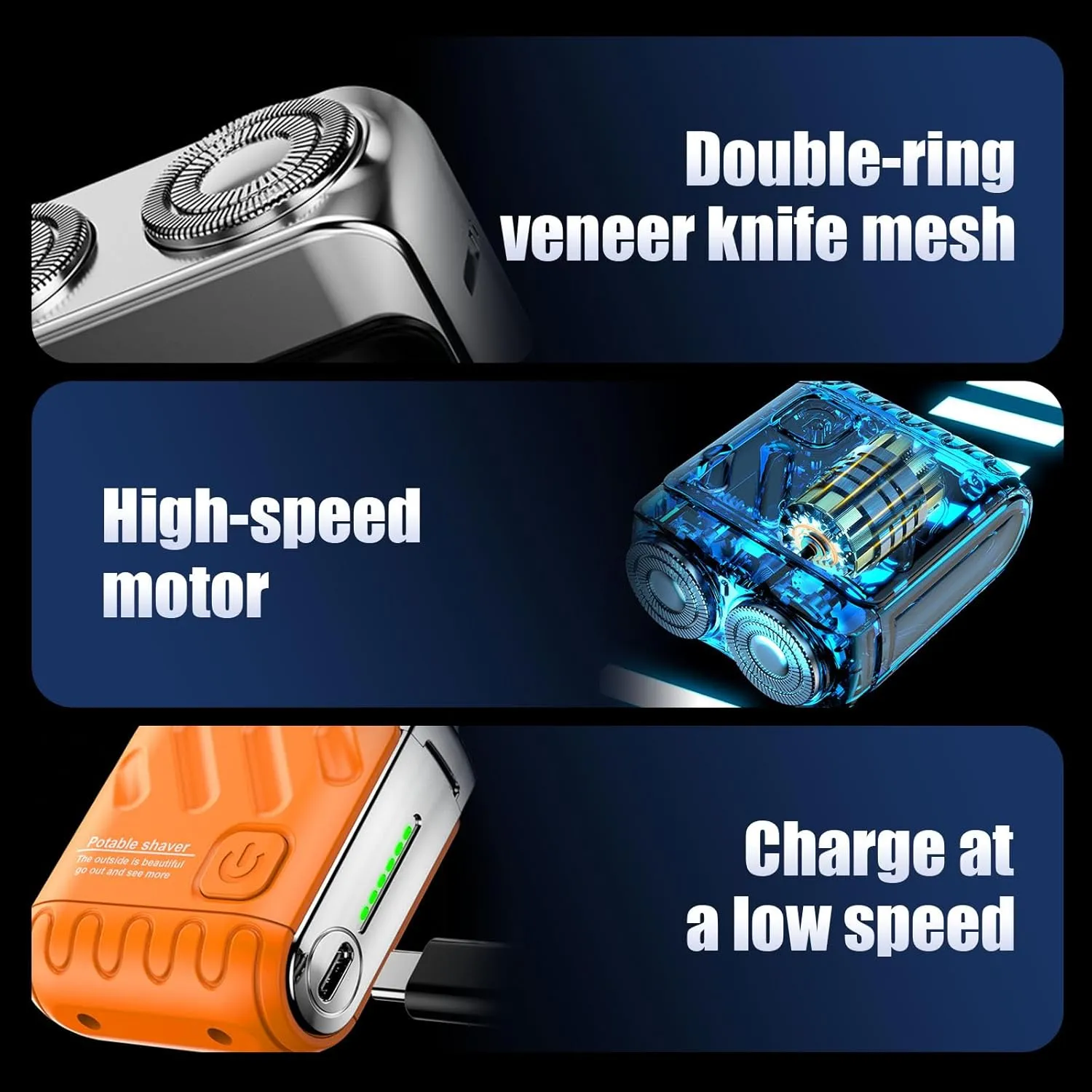 Portable Rotary Dual Ring Electric Shaver, Mini and Portable Suitcase Design, Washable Double Head Razor, USB Rechargeable Waterproof Electric, Mini Small Steel for Home Travel, Easy Cleaning (Orange)