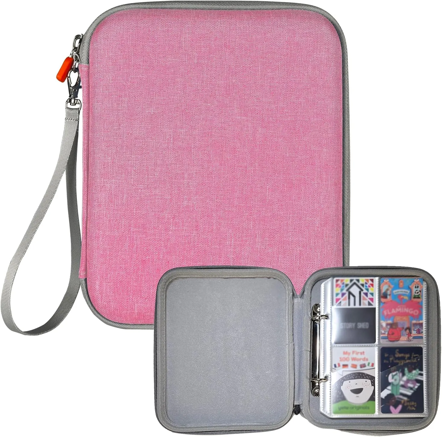 Portable Yoto Card Holder - 80 Pockets Zippered card binder Storage Case with Carry Strap, Organizer for Yoto Player/Audiobook/Story Cards, Travel-Friendly Kids' Card Album (Pink)