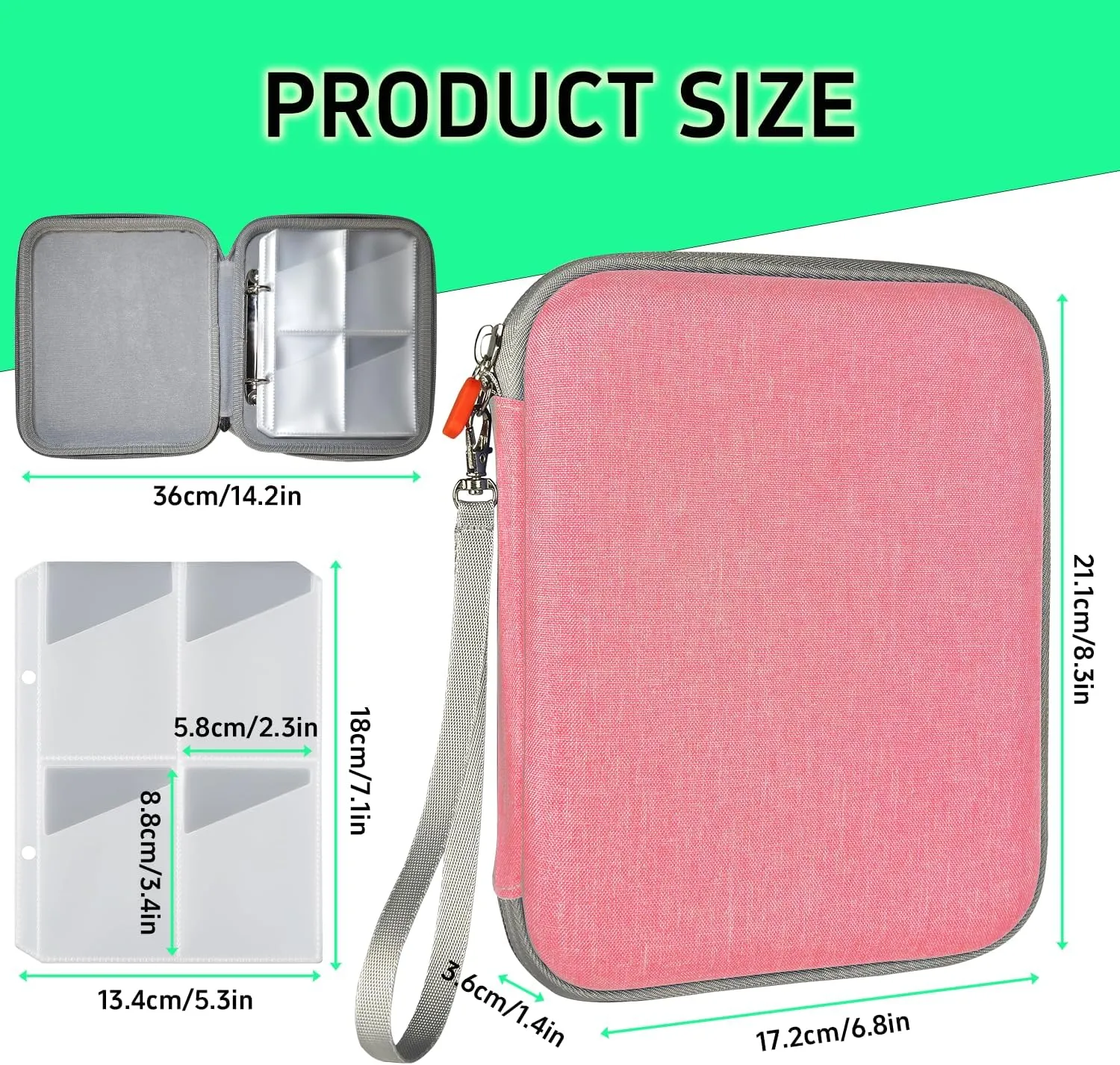 Portable Yoto Card Holder - 80 Pockets Zippered card binder Storage Case with Carry Strap, Organizer for Yoto Player/Audiobook/Story Cards, Travel-Friendly Kids' Card Album (Pink)