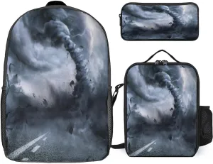 Powerful Tornado 3Pcs Backpack Set Cute Laptop Backpack Travel Daypack with Lunch Bag Pencil Case