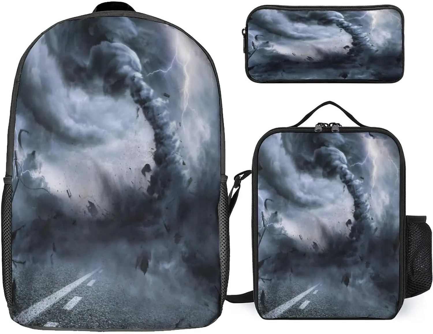 Powerful Tornado 3Pcs Backpack Set Cute Laptop Backpack Travel Daypack with Lunch Bag Pencil Case