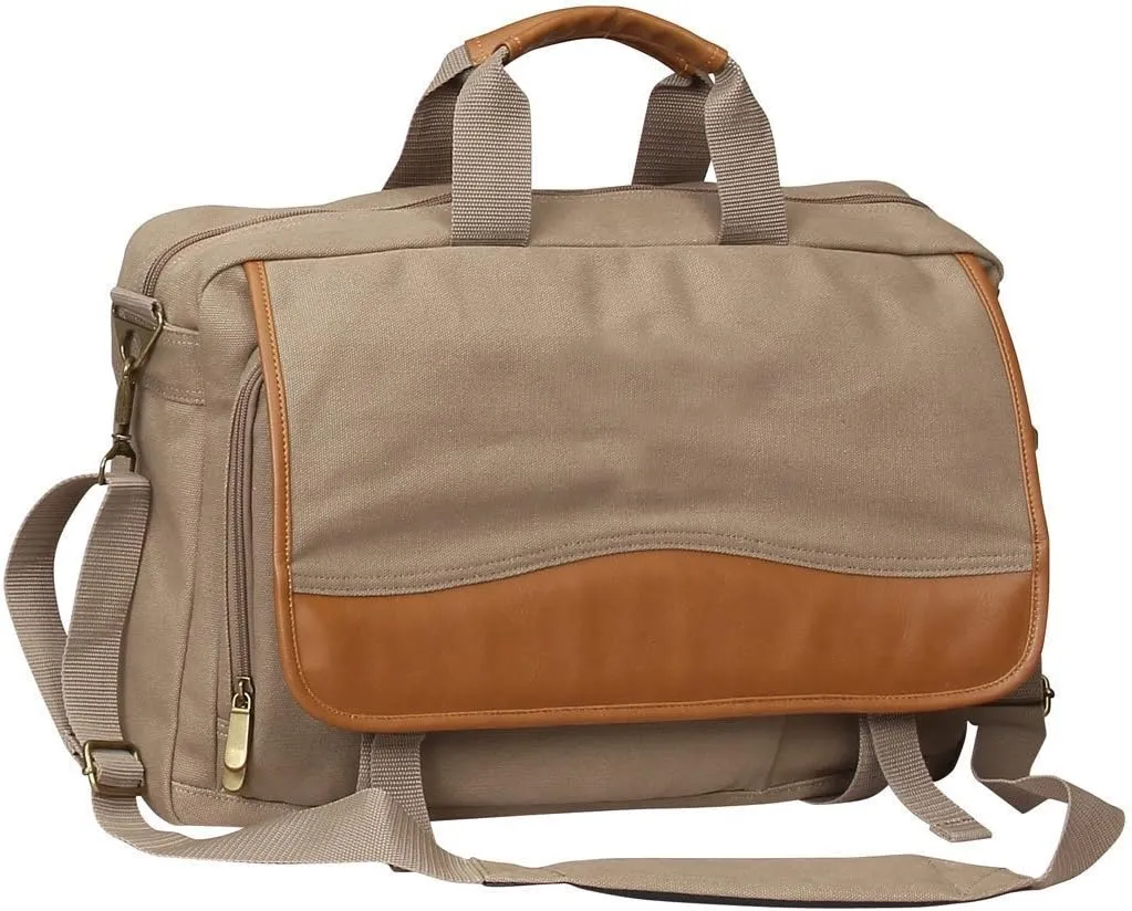 Preferred Nation Expandable School Working Canvas Briefcase Bag, Sand