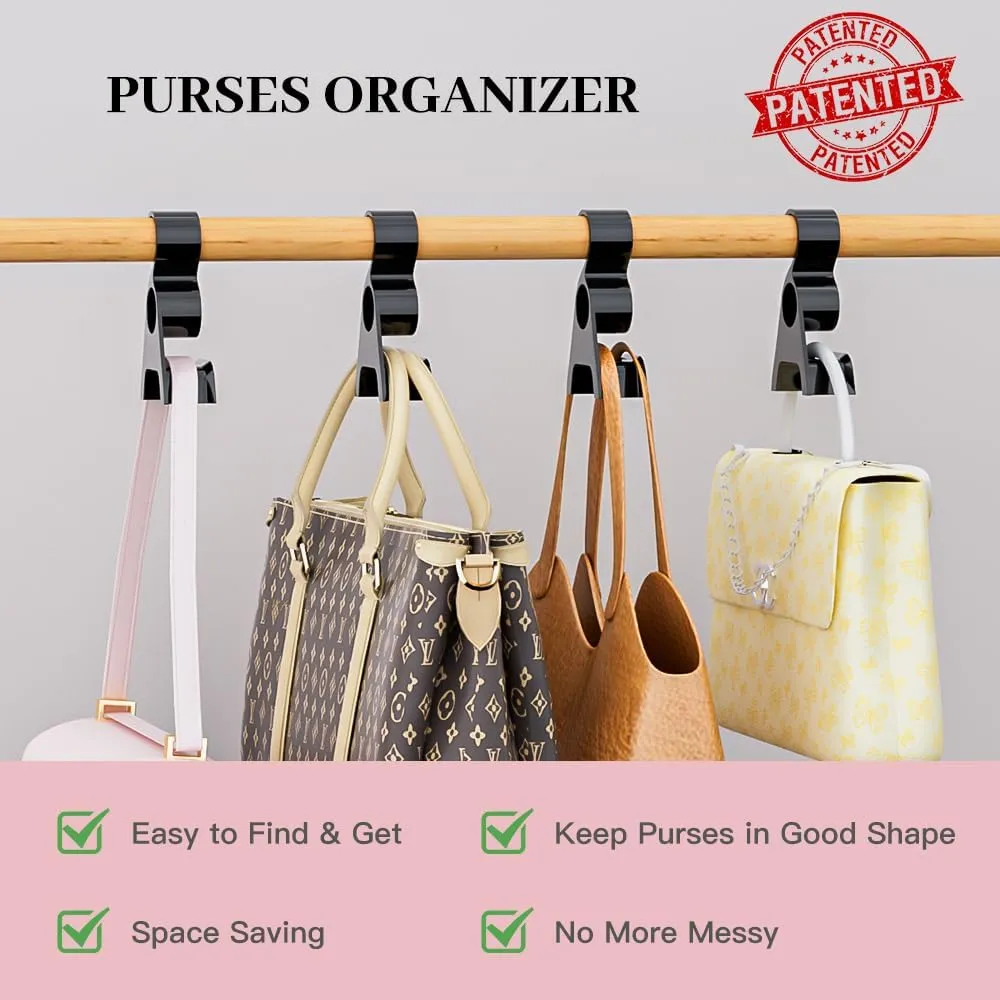 Premium Acrylic Purse Hanger Closet Set of 3, Purse Organizer for Closet Black, Purse Hanger Hook for Organizer Storage Purses Tote Bag Backpacks Handbags
