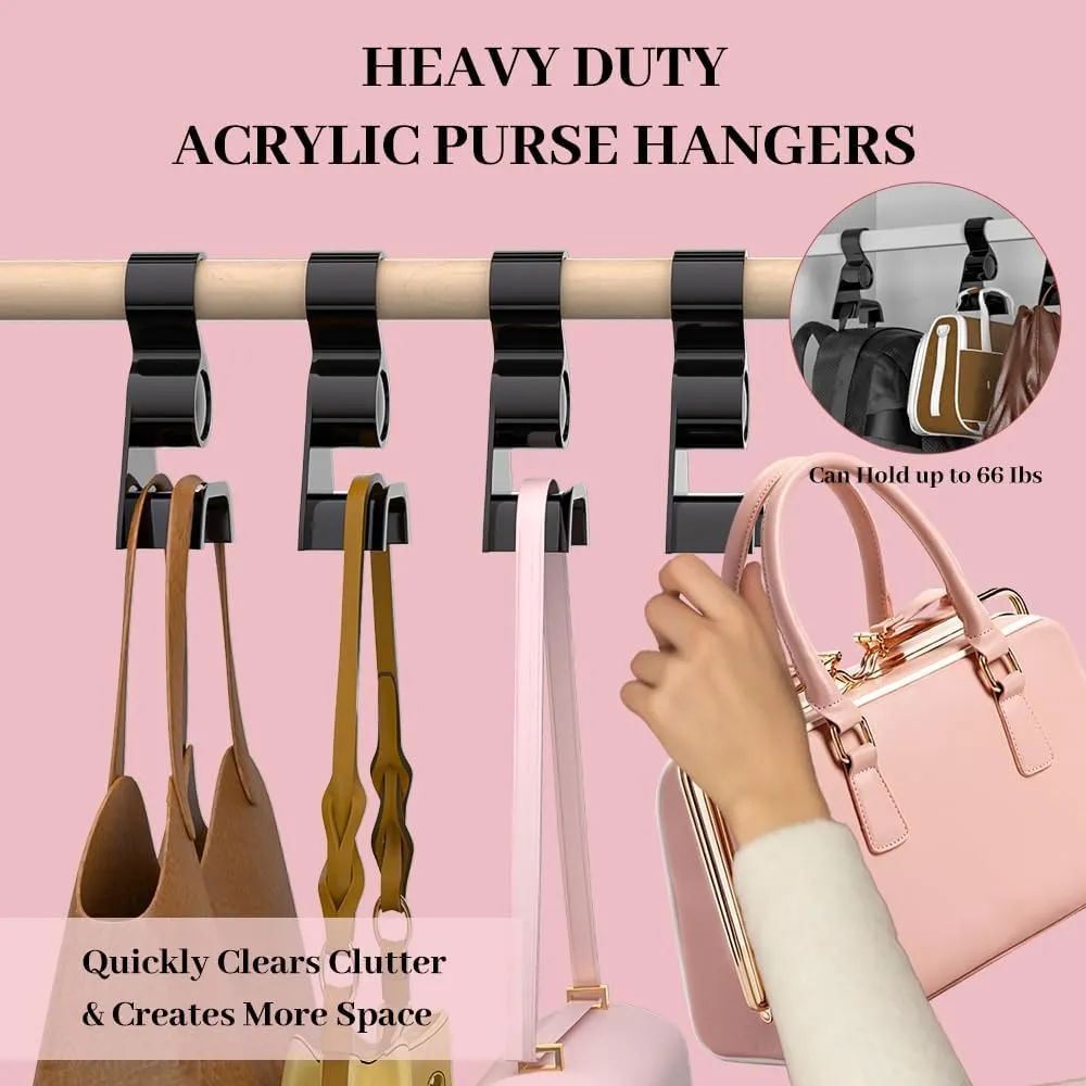 Premium Acrylic Purse Hanger Closet Set of 3, Purse Organizer for Closet Black, Purse Hanger Hook for Organizer Storage Purses Tote Bag Backpacks Handbags